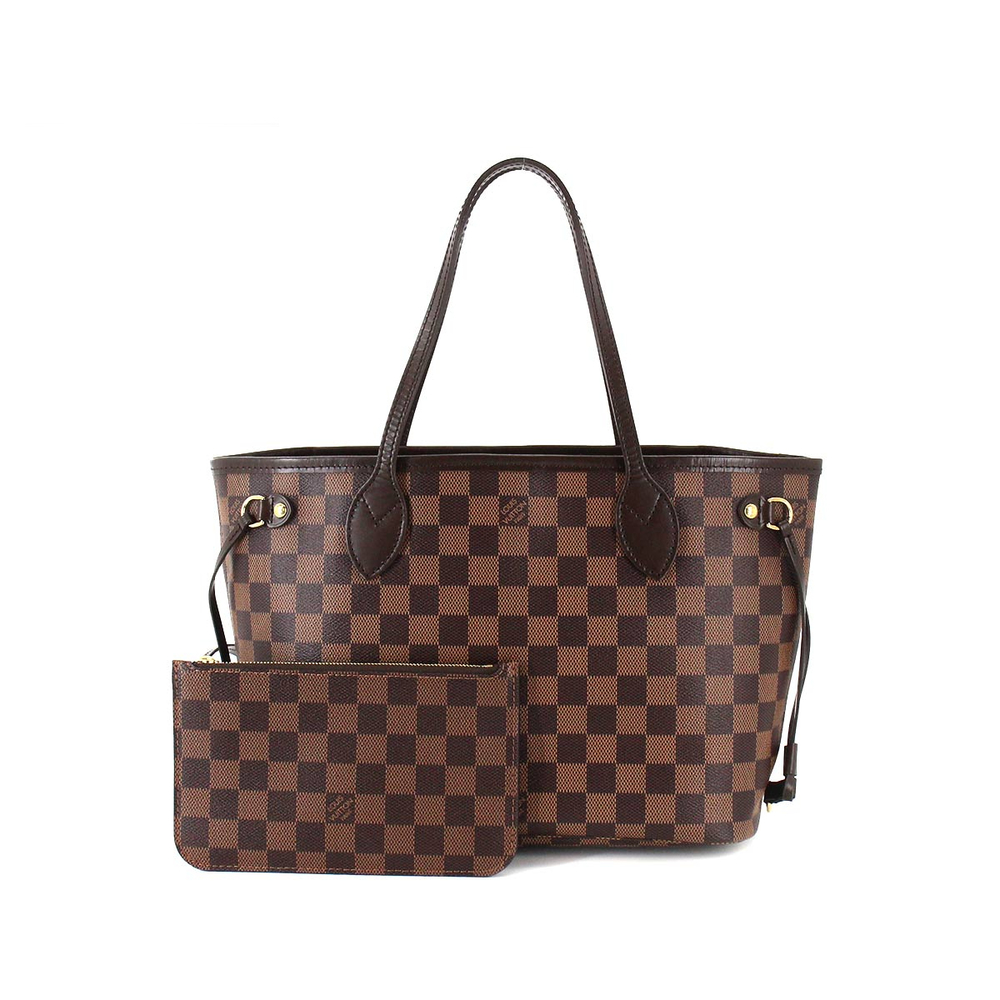 Louis Vuitton Damier Neverfull PM Tote Bag Brown Gold Hardware